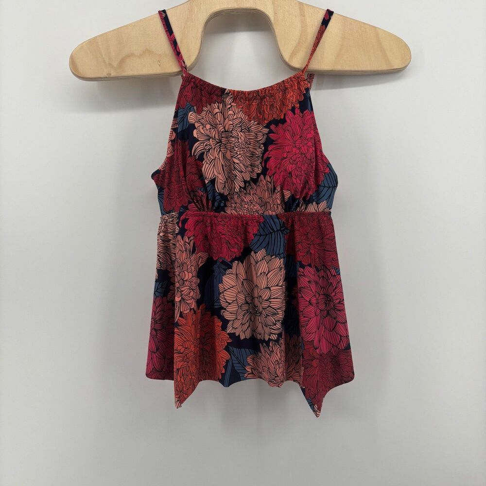 Kona Sol Tankini Top Multicolor Floral Womens 16W High Neck Adjustable Straps